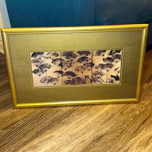 Vintage Gold Framed Fan Motif Wall Art
